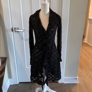 Moda International Black Crochet Tie-Waist Cardigan